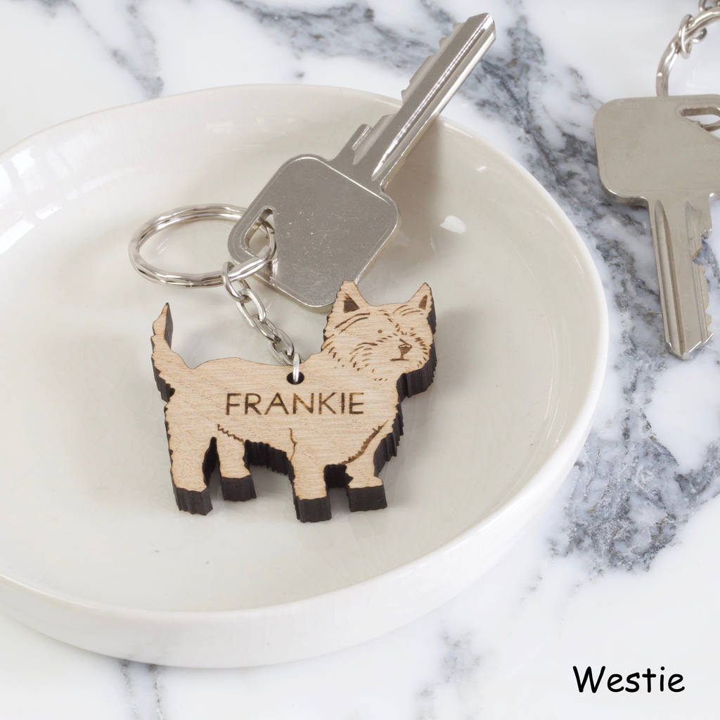 Personalised Wooden Dog Keyring By Lisa Angel