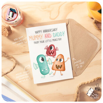 Little Monster Cute Funny Happy Anniversary Card For Mummy And Daddy Mum Dad From Son Daughter, 3 of 4