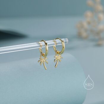 Sterling Silver Palm Tree Huggie Hoops, 2 of 11