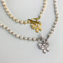 Sterling Silver Butterfly Pendant Pearl Choker Necklace, thumbnail 1 of 5