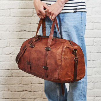 Vintage Leather Travel Weekend Bag, 2 of 8
