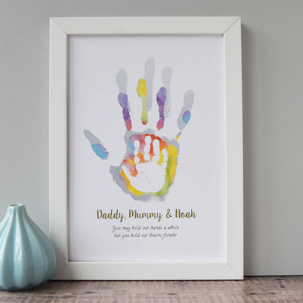 personalised daddy mummy and child's handprint print by hold upon heart ...