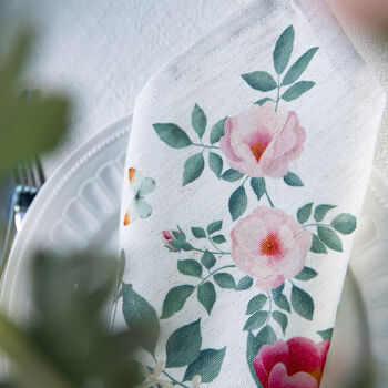 Luxury Linen Like Floral Napkins Rose Garden Natural, 4 of 7