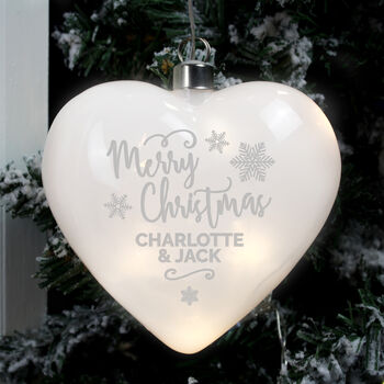 Personalised Merry Christmas LED Glass Heart Christmas Bauble, 2 of 4