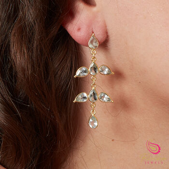 Blue Topaz Leaf Shaped 18k Gold And Silver Studs, 2 of 11