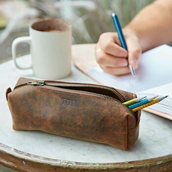 Personalised Buffalo Leather Square Pencil Case, 2 of 7