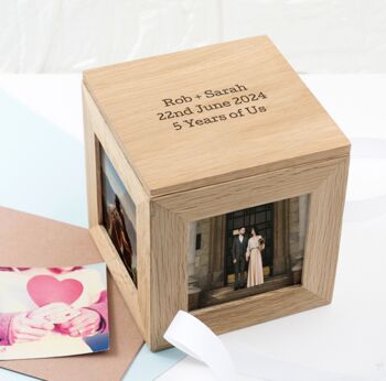 Personalised Oak Wedding Photo Cube, 5 of 6