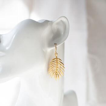 Gold Plated Palm Leaf Earrings, 7 of 9