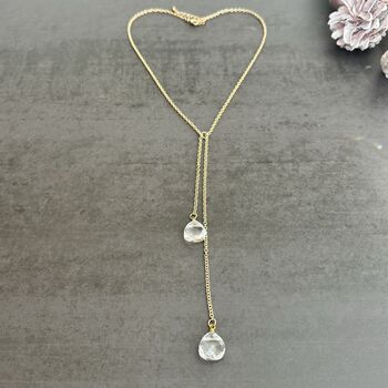 Long Gold Plated Double Chain Crystal Drop Necklace, 5 of 11