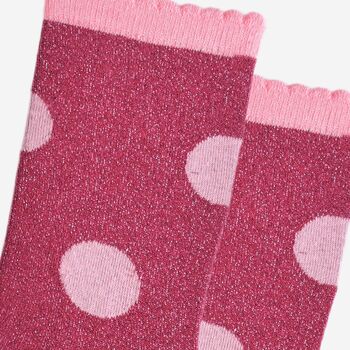 Women's Glitter Socks Berry Pink Large Polka Dots, 3 of 5