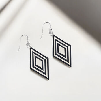 Black And Cream Rhombus Eco Earrings, 4 of 6