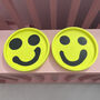 Smiley Face Coasters/ Trays Neon Yellow Set Of Two, thumbnail 6 of 11
