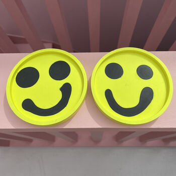 Smiley Face Coasters/ Trays Neon Yellow Set Of Two, 6 of 11