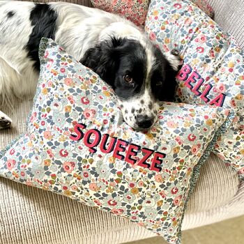 Liberty Print Cushion Embroidered Personalisation, 4 of 8