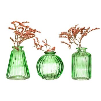 Set Of Three Green Glass Bud Vase Birthday Gift, 3 of 4