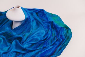 100% Mulberry Silk Scarf, Turquoise And Peacock Blue, 5 of 5