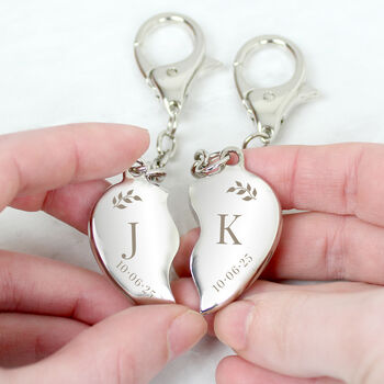 Gift For Him And Her Two Matching Hearts Keyrings, 2 of 6