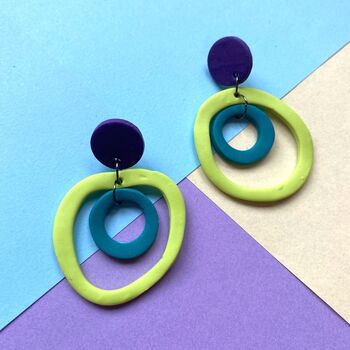 Brightly Coloured Wonky Hoop Retro Style Earrings, 4 of 9