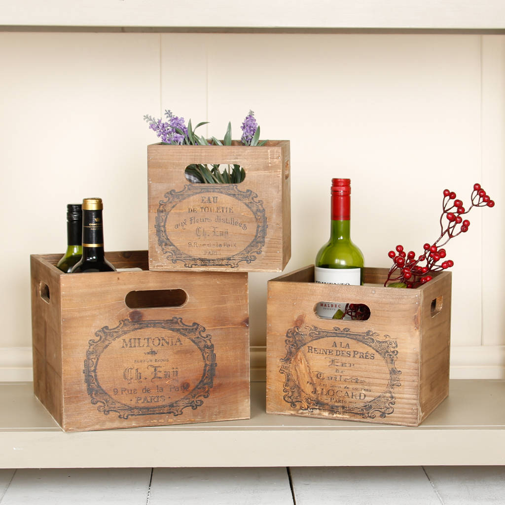 Set Of Three Traditional Wooden Wine Crates By Dibor