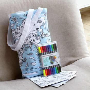 World Map Tote Bag Kit + 10 Pens, Colour And Carry, 2 of 3