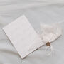 Personalised Mother Of Pearl Lace Tie Style Wedding Garter, thumbnail 7 of 10