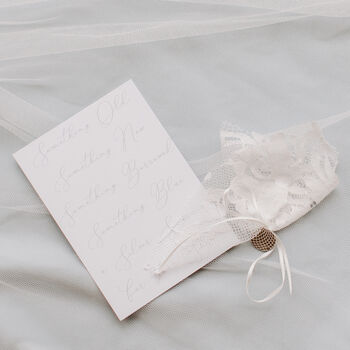 Personalised Mother Of Pearl Lace Tie Style Wedding Garter, 7 of 10