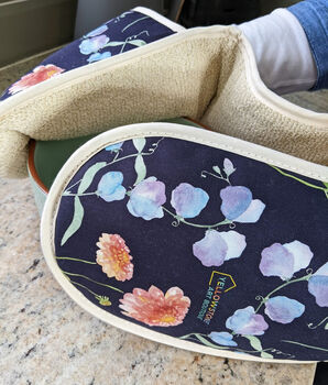 Luxury Floral Sweet Pea And Dahlia Oven Gloves, 5 of 6