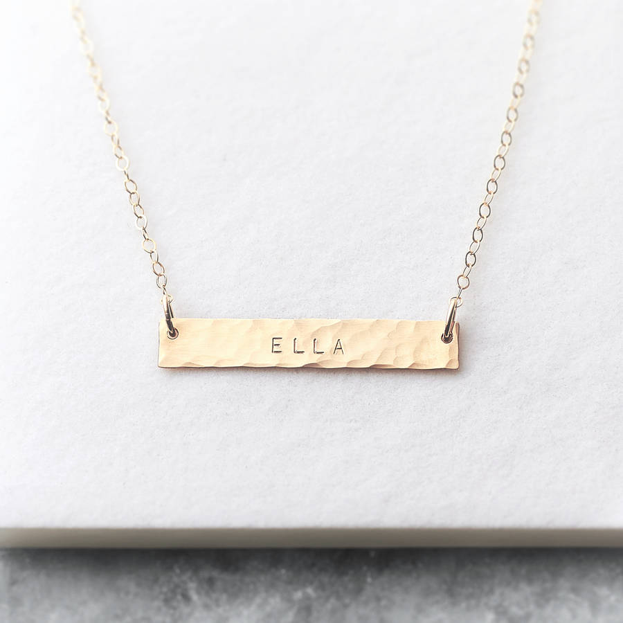 Personalised 14k Gold Fill Hammered Bar Necklace, 1 of 6