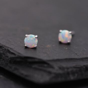 Sterling Silver Minimalist White Opal Stud Earrings, 2 of 10
