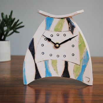 Ceramic Mantel Clock With Blue And Green Details, 2 of 7