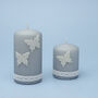 G Decor Emilie Butterfly Grey Lace Pillar Candle, thumbnail 1 of 5