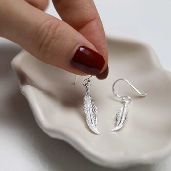 Sterling Silver Dangly Lucky Feather Earrings, 2 of 7