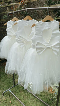 Duchess Satin Flower Girl Dress – Heart Back Tulle Gown Handmade In UK, 9 of 11