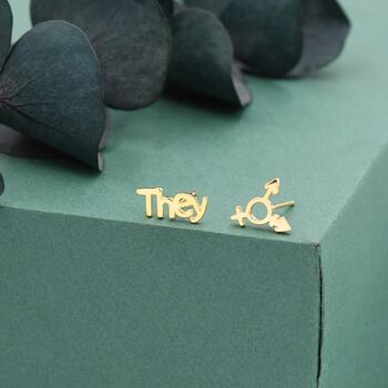 Sterling Silver 'They' Pronoun And Transgender Symbol Mismatched Earrings, 6 of 12
