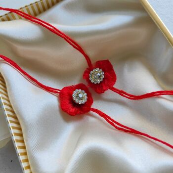 Red Soft Floral Rakhi For Kids And Adults, 3 of 6