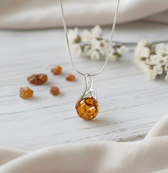 Handmade Oval Baltic Amber Silver Necklace Pendant, 2 of 3