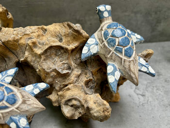 Set Of Three Swimming Turtles On Driftwood – Handmade Gift, 11 of 11