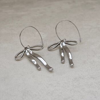 Bow Drop Earrings Silver, 3 of 4