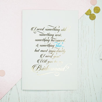 Gold Foil Will You Be My Bridesmaid Card, 3 of 5