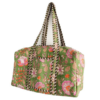 Green Floral Block Print Weekend Duffle Bag, 2 of 5