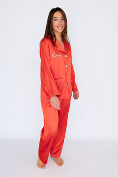 Matching Personalised Mum And Daughter Red Christmas Silky Pyjama Set, 12 of 12