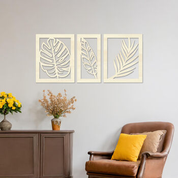 Wooden Botanical Wall Art Leaves Set Gift For Home Or Bedroom, 8 of 9