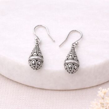 Sterling Silver Teardrop Filigree Balinese Drop Earrings – 9mm, 4 of 9