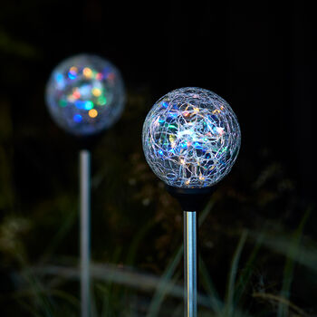 Pair Of Glass Crackle Ball Stake Lights, 2 of 2