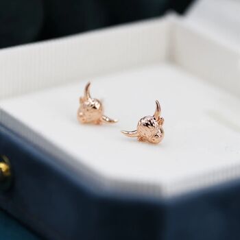 Tiny Sterling Silver Highland Cow Stud Earrings, 4 of 9
