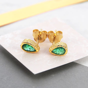 Emerald May Birthstone Rose/Gold Plated Silver Earrings, 2 of 3