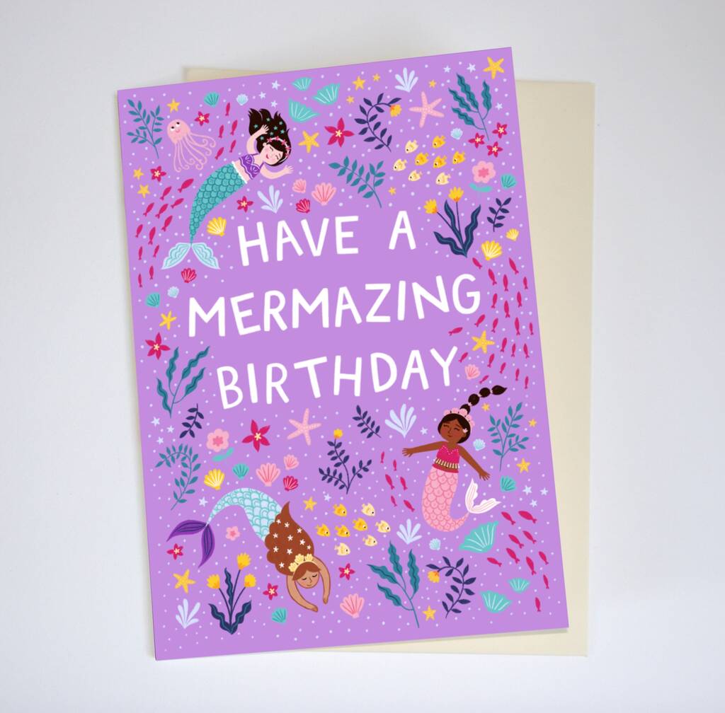 Purple Mermaid Girls Birthday Age Card By Emma Randall ...