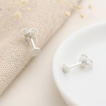 Sterling Silver Tiny Flat Disc Stud Earrings, 2 of 3
