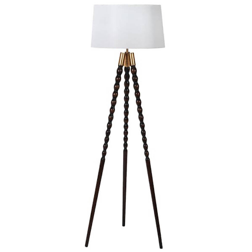 Wooden Spindle Tripod Lamp With Shade, 1 of 2