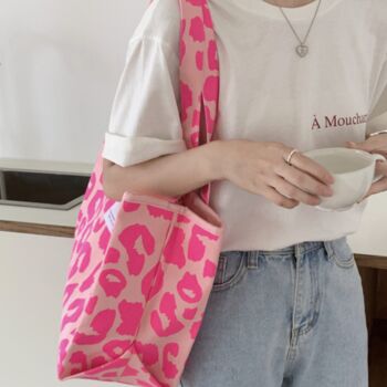 Pink Leopard Print Shoulder Bag, Summer Large Beach Bag, 3 of 5